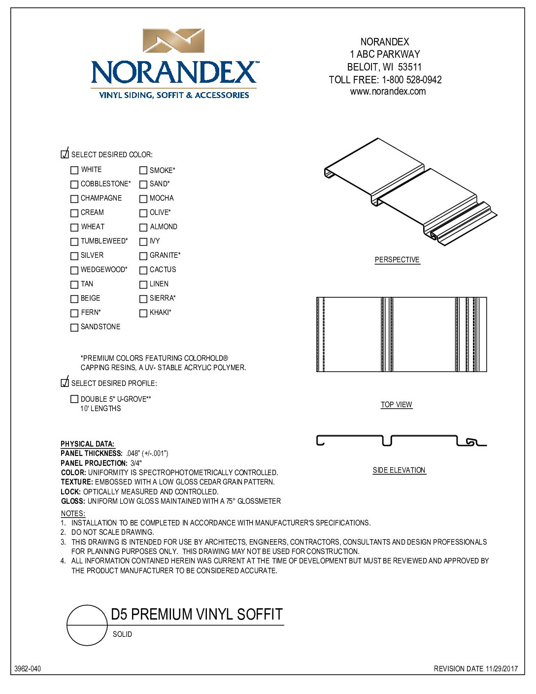 D5 Premium Vinyl Soffit Solid 2D CAD