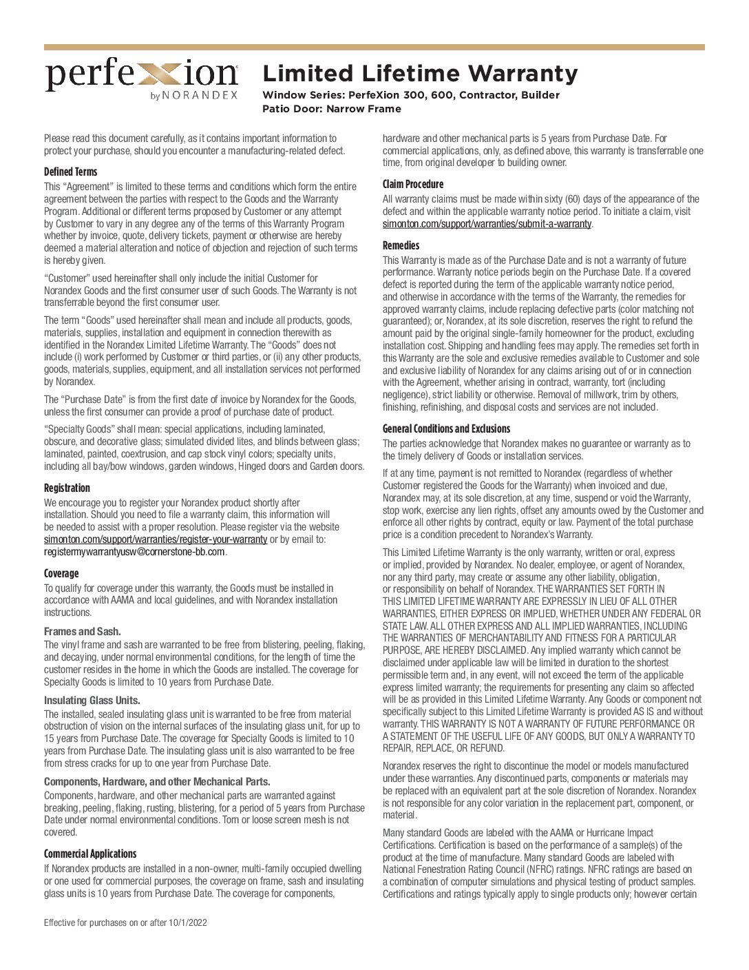 PerfeXion New Construction Warranty