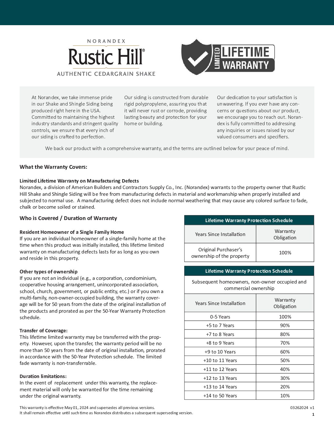 Rustic Hill Warranty