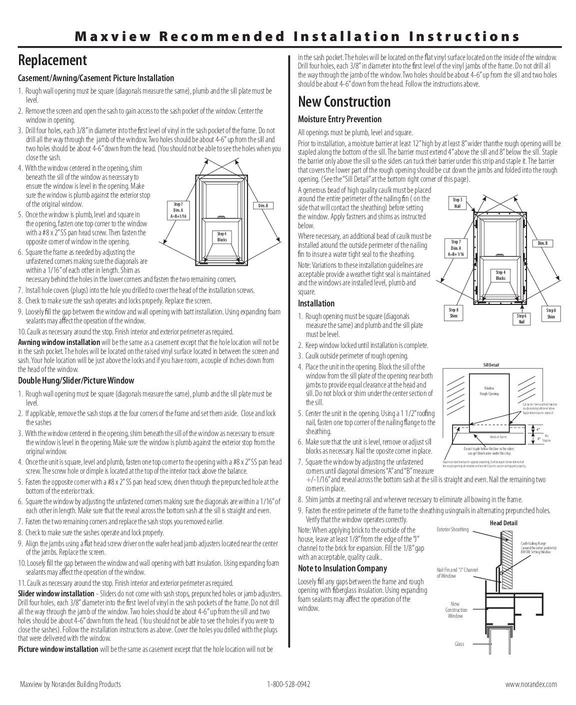 MaXview (Regional) Window Installation Instructions