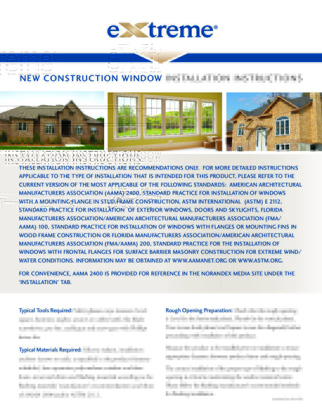 eXtreme New Construction Windows Installation Instructions