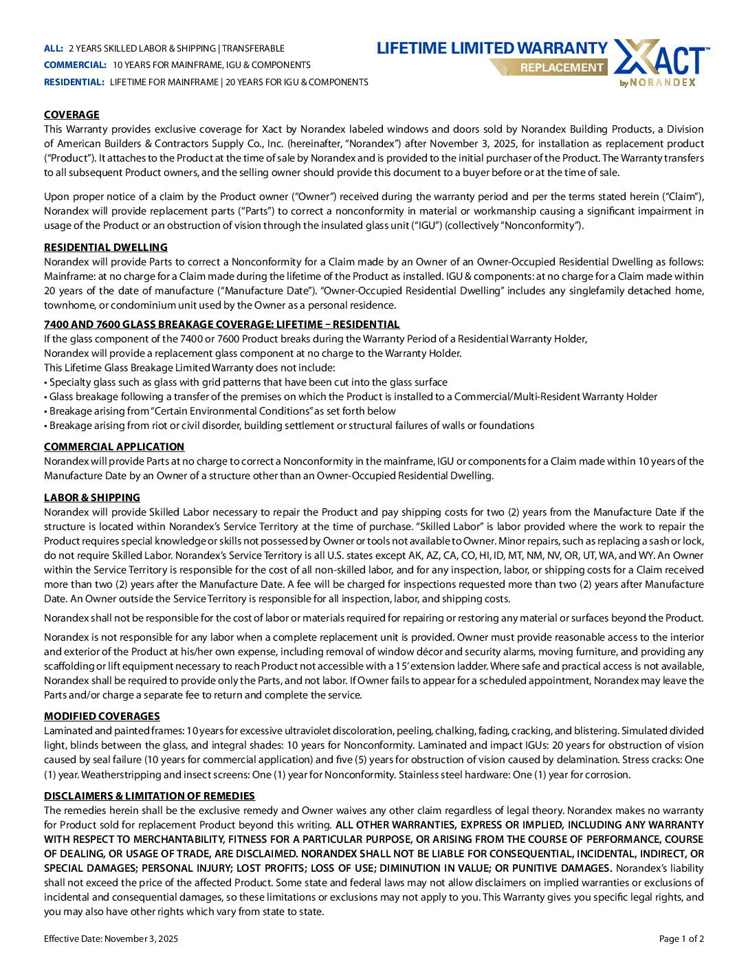 Xact Replacement Warranty